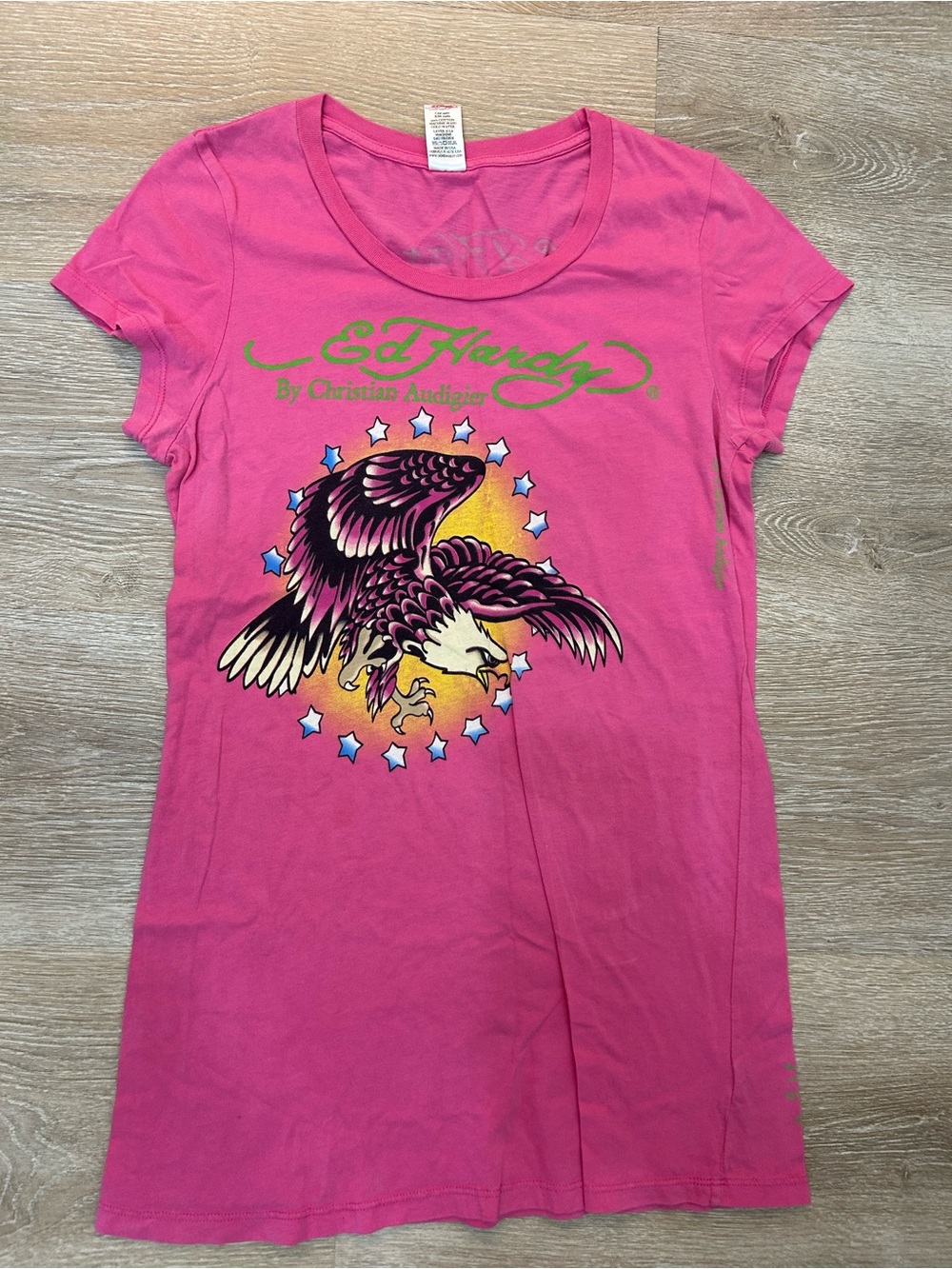 Ed Hardy By Christian Audigier Pink Eagle Graphic T-Shirt Women’s L Made In USA